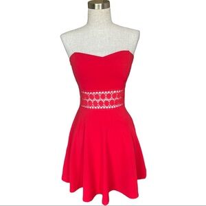 ❤ Valentines Y2k Coquette Lovely Day Red Strapless Floral Embroidered Dress